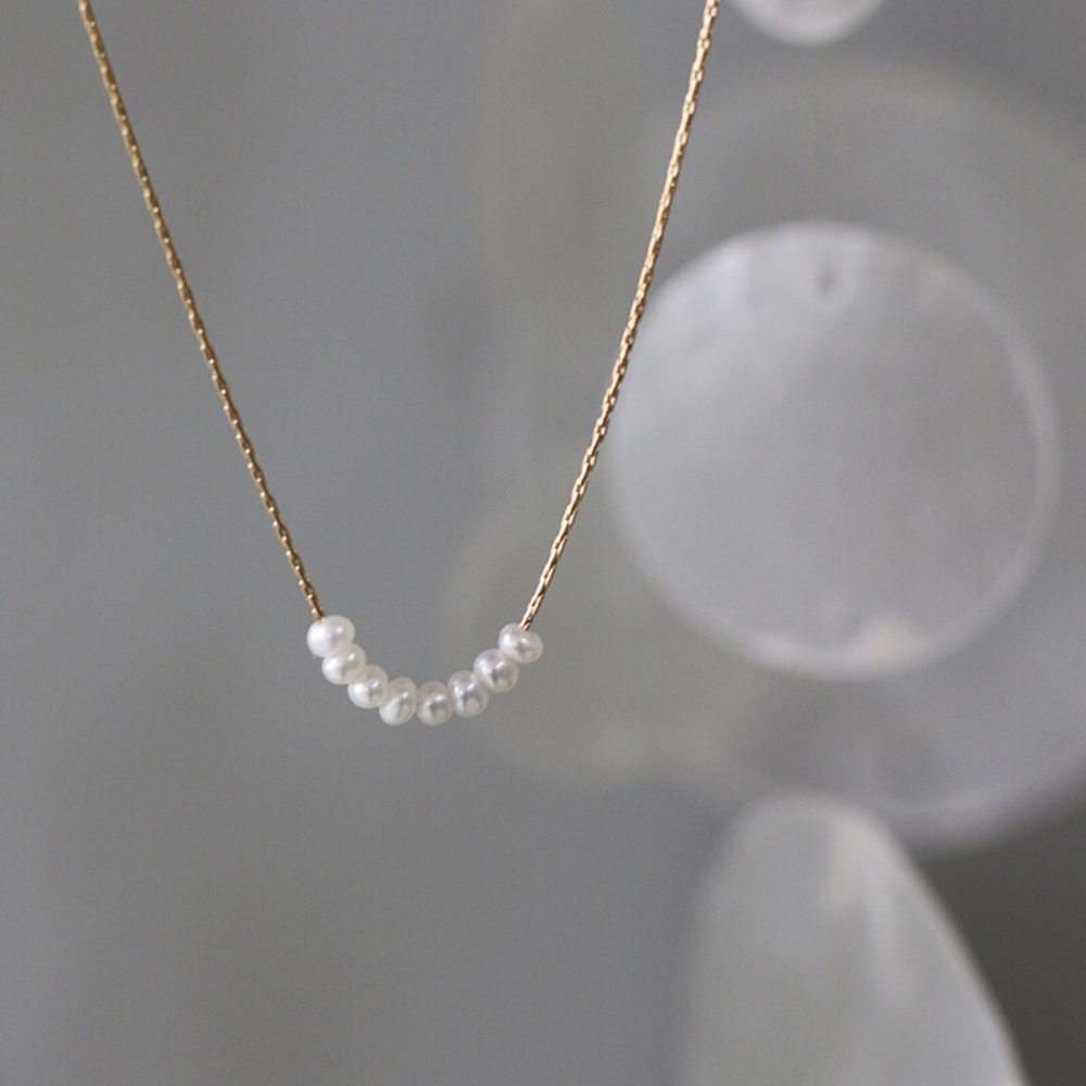 Gold Plated Natural Mini Pearl Beaded Necklace
